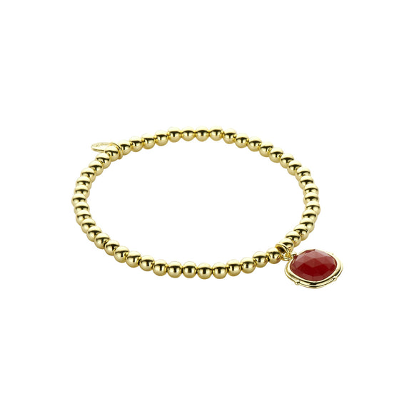 Armband BIBA - Goudkleur Bolletjes Rood Natuursteen (4 mm)