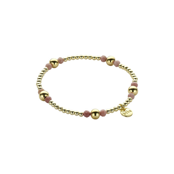 Armband BIBA - Goudkleur Bolletjes Roze Natuursteen (4 mm)