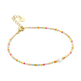 Enkelbandje BIBA Goudkleurig afgewerkt 21 + 5 cm Multicolor + glasparel