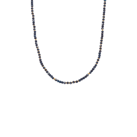 Ketting BIBA - Goudkleur Natuursteen Blauw (40 + 8 cm)
