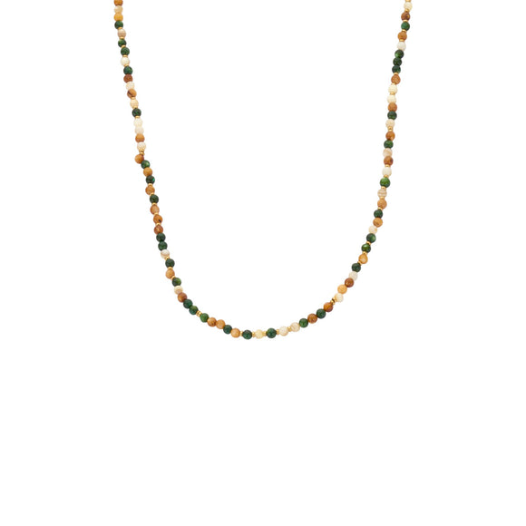 Ketting BIBA - Goudkleur Natuursteen Multicolor Groen (40 + 8 cm)