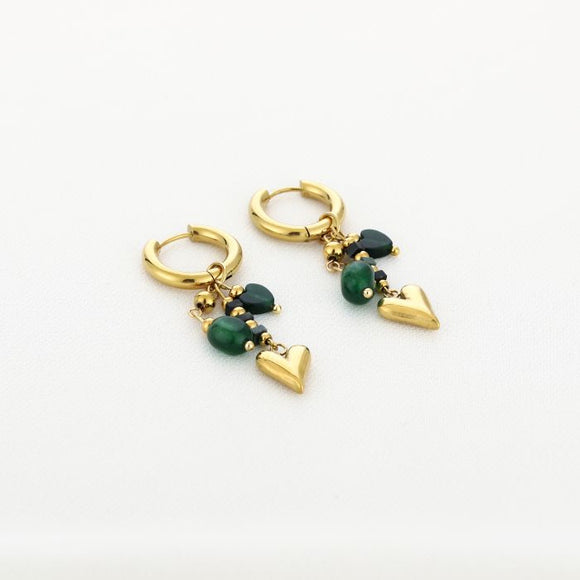 Oorbellen - Oorring  Goudkleur Groen plus hartje
