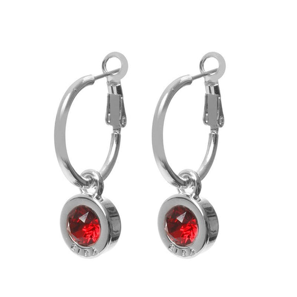 Oorbel BIBA - Creool Zilverkleur Crystal Rood-SCARLET 20 mm